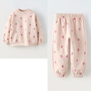 Zara Kids Strawberry Sweatshirt & Pant Set Light Pink 1.5 years